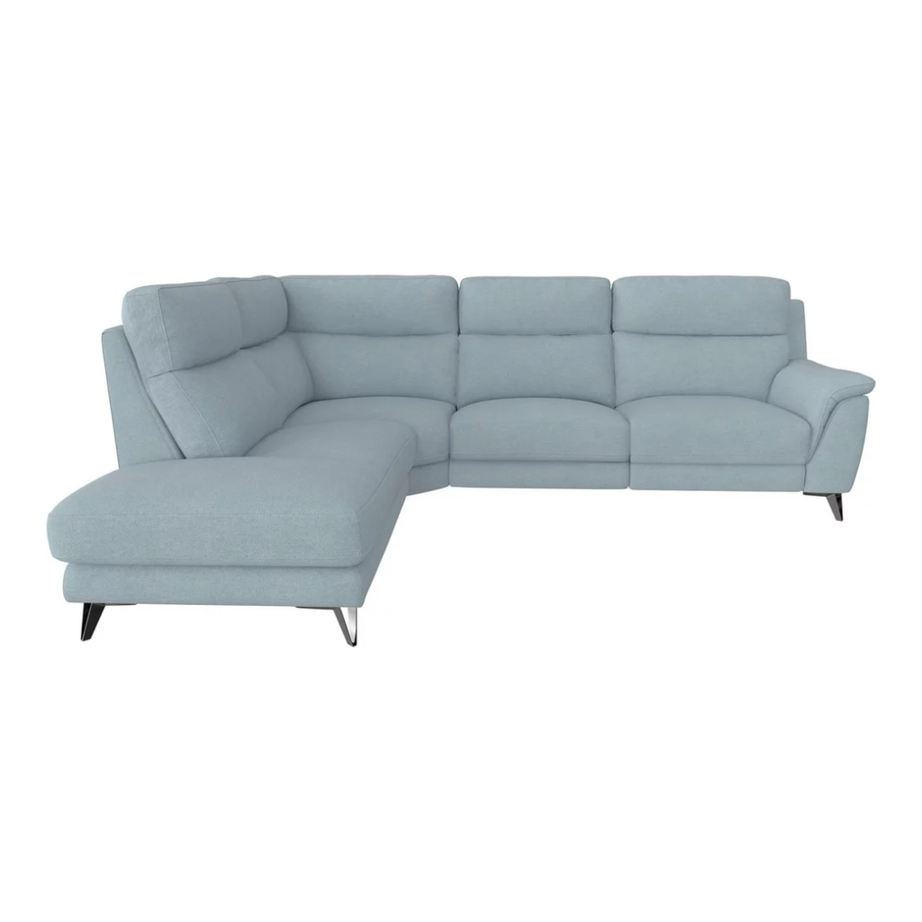 Contempo 3 Seater Chaise End Fabric Power Recliner Corner Sofa Left Hand - Baby Blue / B Grade