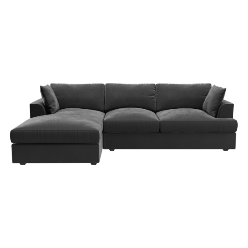 August Velvet Left Hand 4 Seater Corner Sofa - Charcoal / B Grade