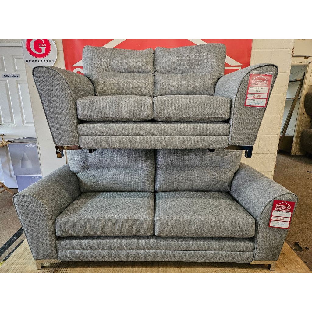 Lauren 3+2 Seater Fabric Sofa Set - Grey Shimmer / A Grade