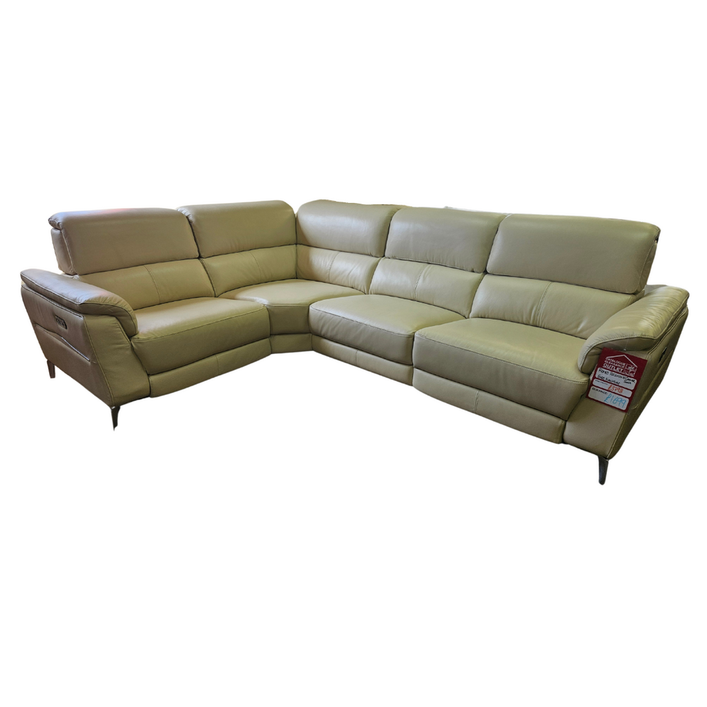 Romeo Power Recliner Leather Corner Sofa With Power Headrests - Cream / B Grade
